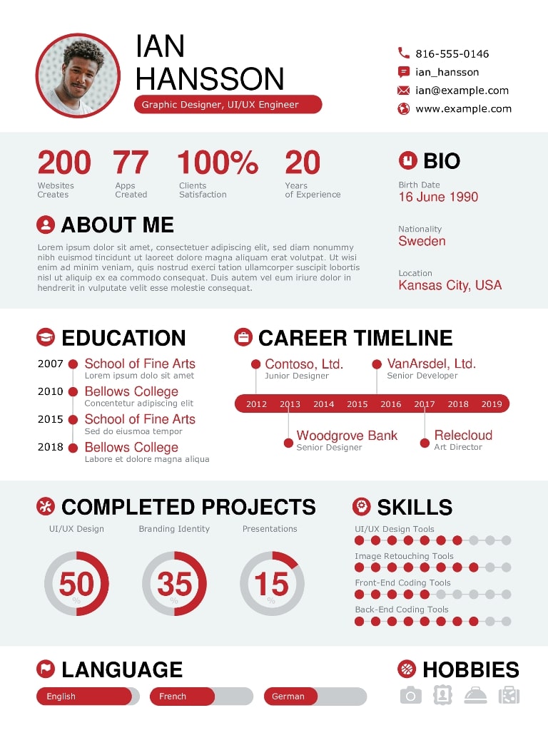 Modern Stylish Resume Template red and white